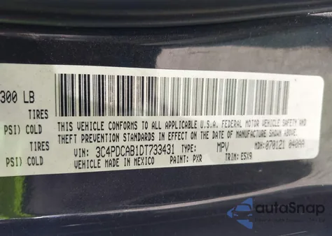 2013 Dodge Journey American Value Pkg z USA, uszkodzony, nr VIN 3C4PDCAB1DT733431